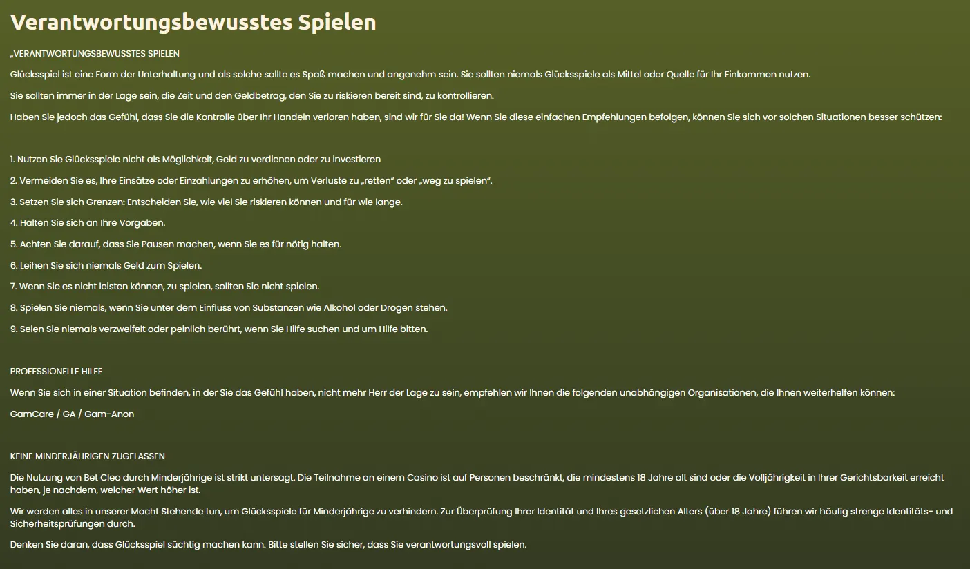 BetCleo verantwortungsvolles Spielen