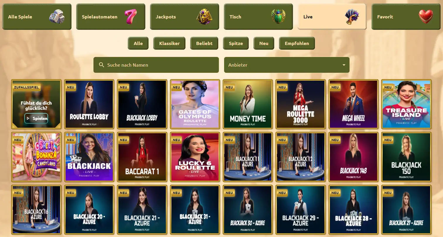 Live-Casino-Lobby bei BetCleo